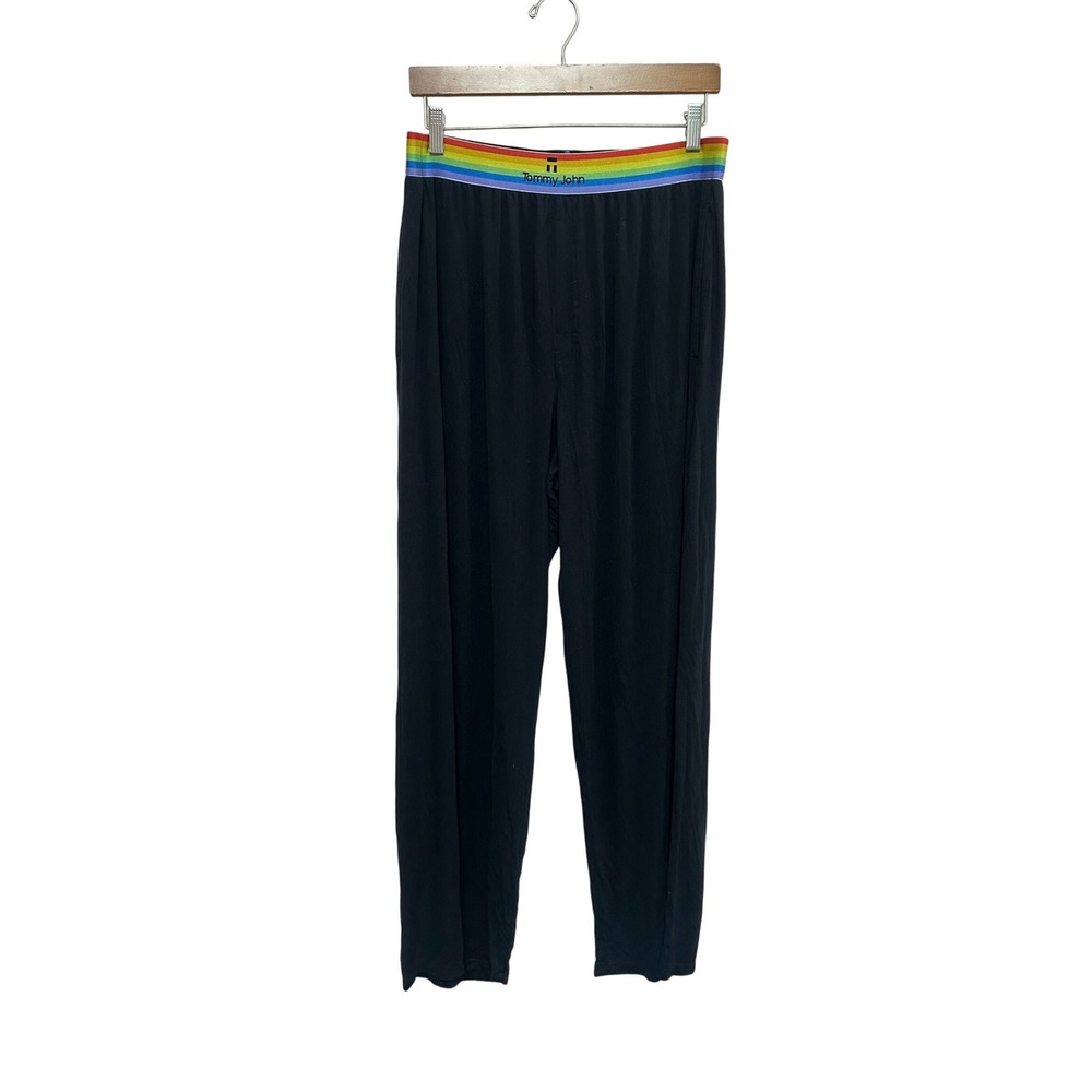 Tommy John Mens Lounge Pajama Pants Black Rainbow Pride Waistband Size Large